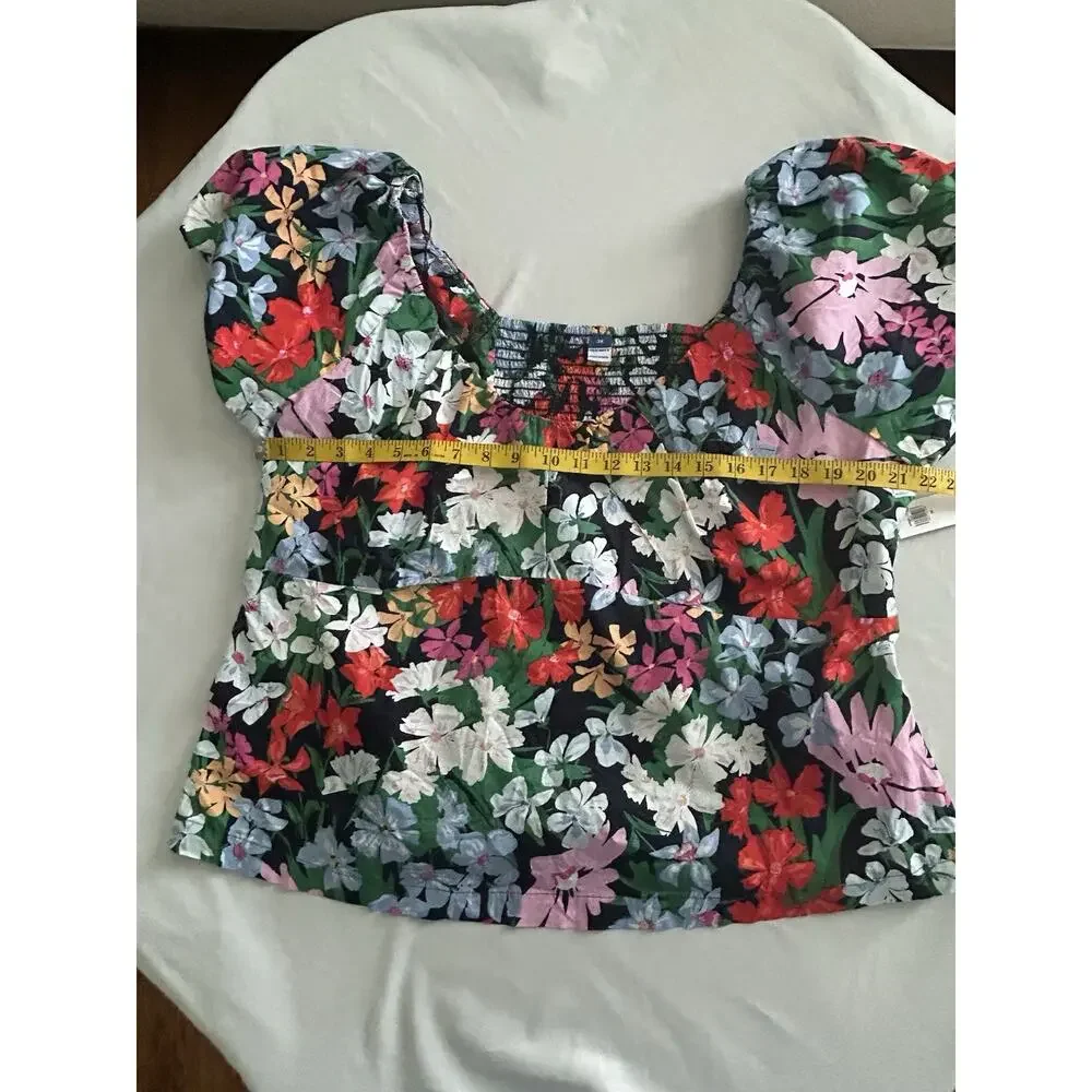 Old Navy Floral Boho Puff Sleeve Blouse Womens Size 2X Blue Pink Peasant NWT